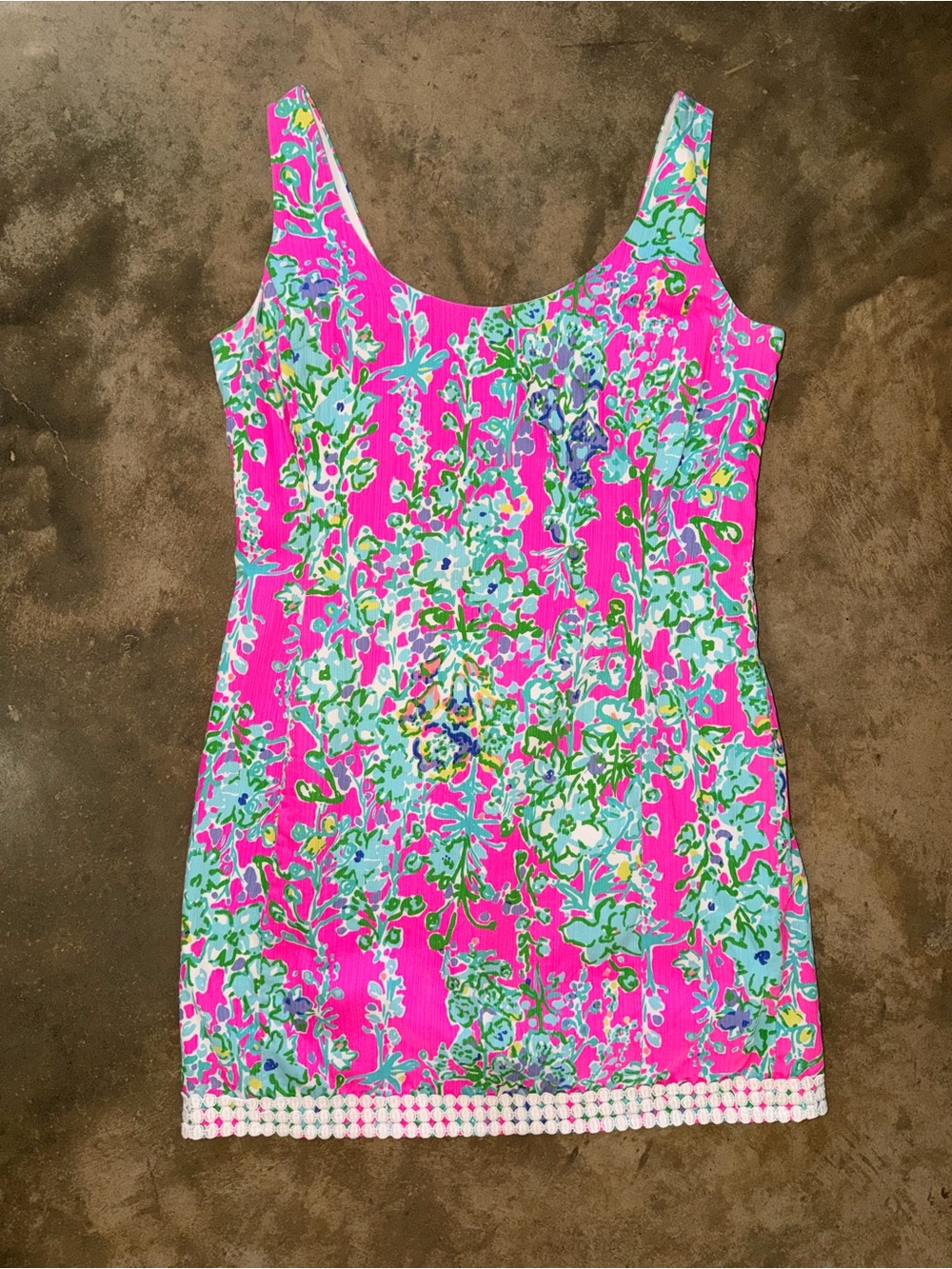Lilly Pulitzer Pink Floral Shift Dress Size 12 Cotton Lace Trim